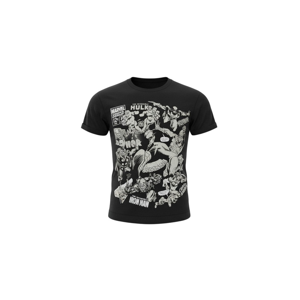Marvel Comics Graphic T-Shirt Mens Small Black White Avengers Collage Tee